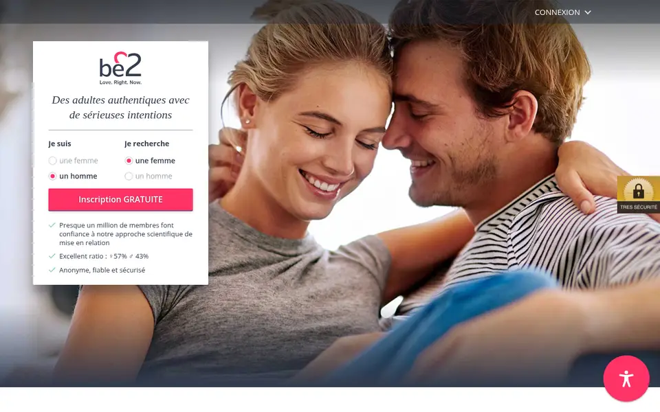 be2 avis : page d’accueil de be2.fr avec «Des adultes authentiques avec de sérieuses intentions»