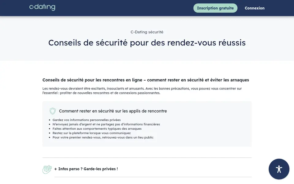 Conseils de sécurité de C-Dating pour des rendez-vous réussis, cités dans notre C-Date avis