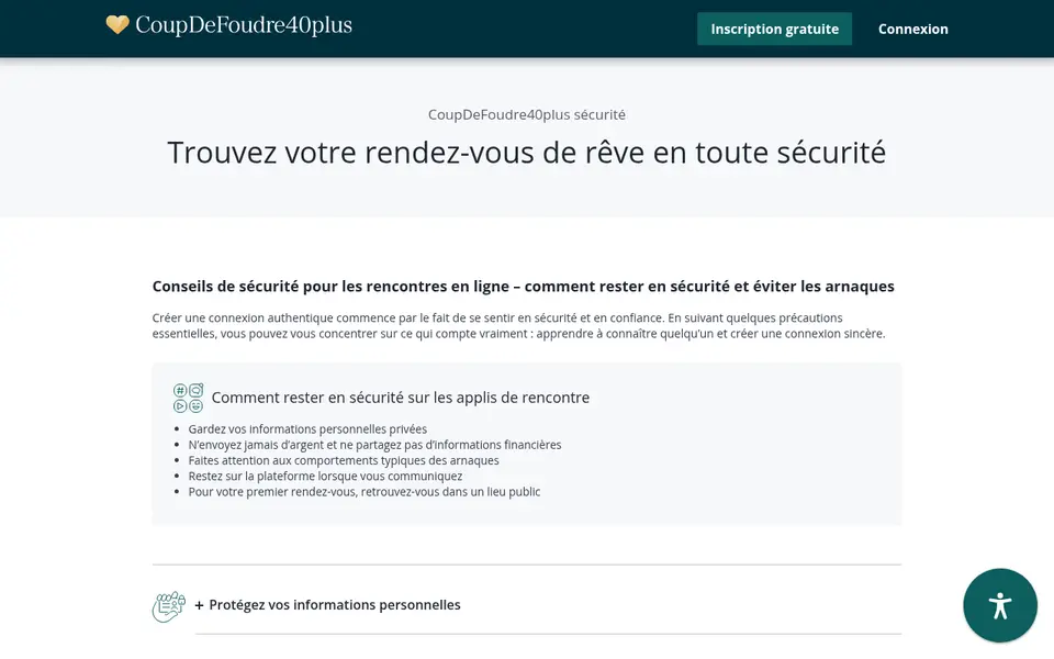 CoupDeFoudre40plus avis sur la sécurité : page de conseils contre les arnaques