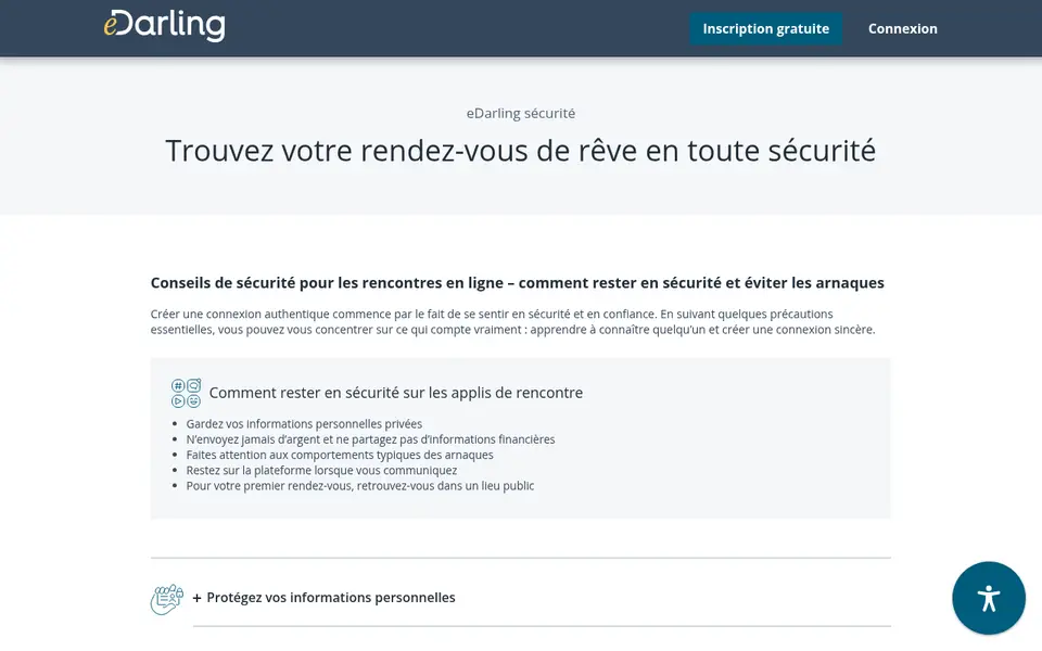 eDarling avis sur la sécurité : page de conseils contre les arnaques sur edarling.fr