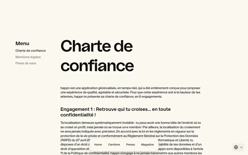 happn avis sur la sécurité : Charte de confiance de happn et son premier engagement