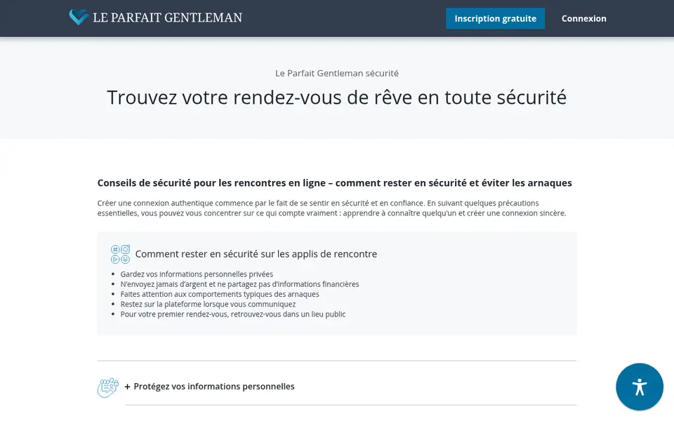 Le Parfait Gentleman avis sur la sécurité : page de conseils pour des rencontres en toute sécurité