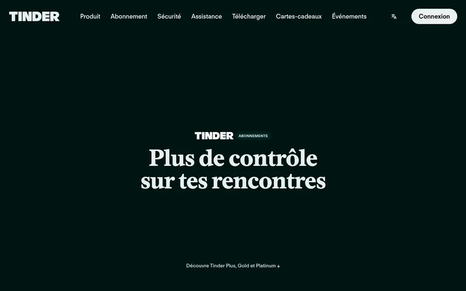 Tinder avis sur les abonnements : page Plus, Gold et Platinum de tinder.com